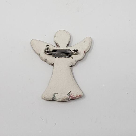 Handcrafted Ceramic Angel Pin Multicolor Marbled - Picture 3 of 4